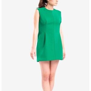 Maje Paris Women 2 Sleeveless Sheath Dress Kelly Green Mini Pleated Quiet Luxury